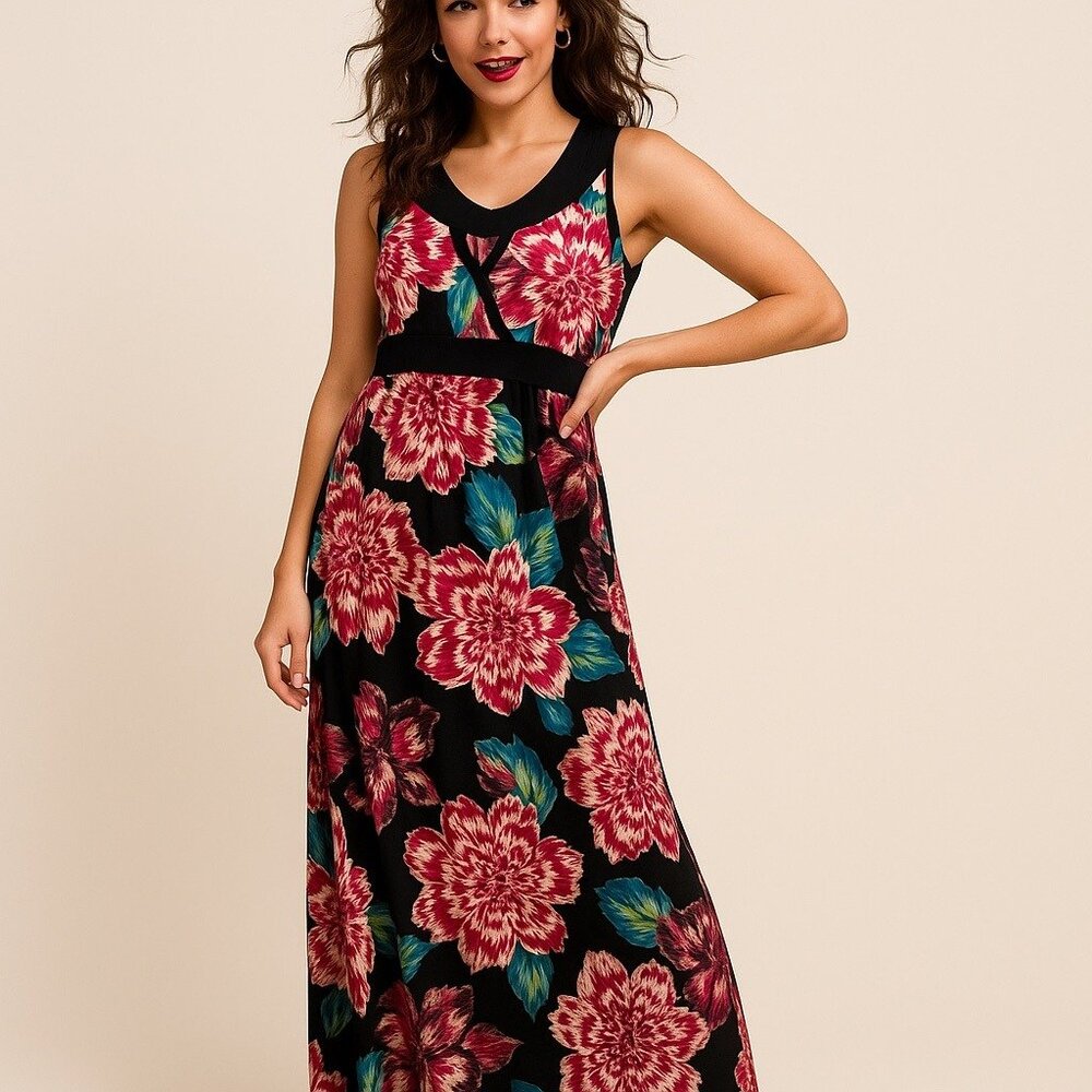 Susan Lawrence Size XL Sleeveless Floral Max Polyester Multicolor